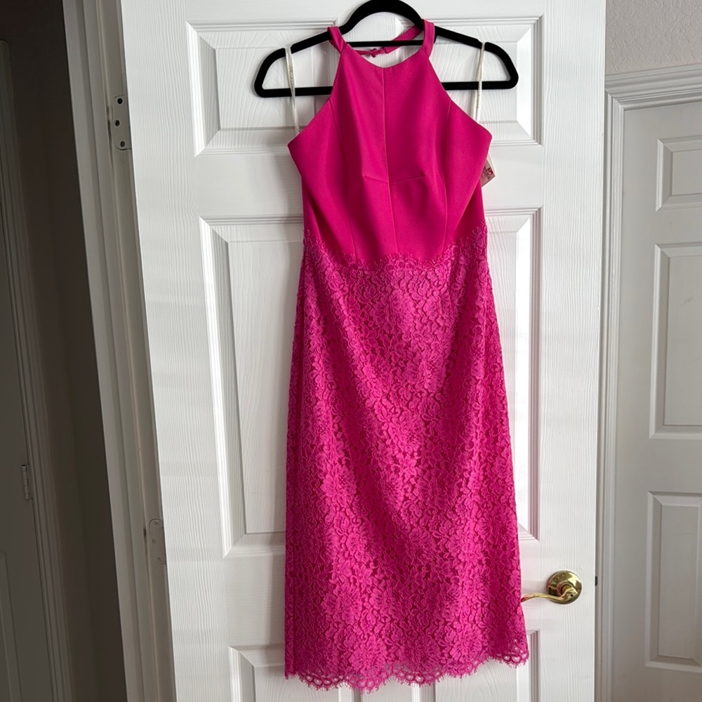 Shoshanna Pink Lace Halter Dress